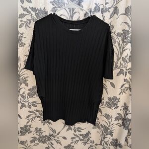 SHEIN - Black Ribbed Oversized Shirt and Shorts Loungewear Matching Set (Small)